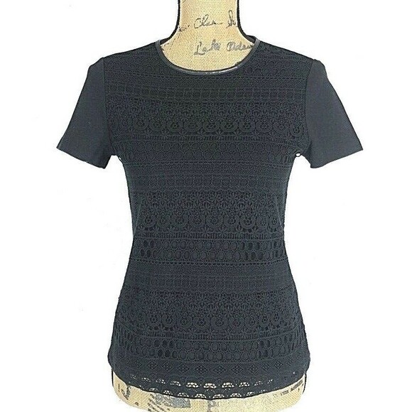 Talbots Tops - Talbots Top SP Black Embroider Eyelet Front Faux Leather Trim Ponte Small Petite